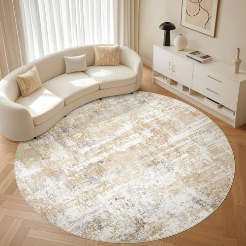 LOONGRUG Round Rug 8x8 Washable Large Neutral Modern Abstract Circle Rugs