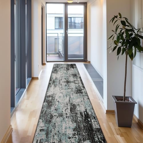 RELEANY Washable Runner 2'x10' Abstract Area Rug for Hallway Teal Black