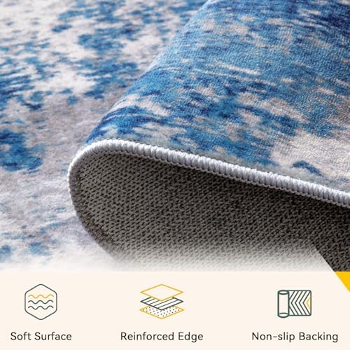 RELEANY Washable Runner 2'x7' Abstract Area Rug for Hallway Blue Gray