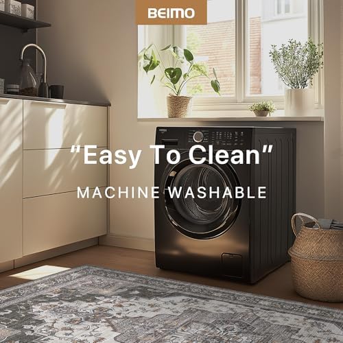 BEIMO Runner Rug for Hallway Kitchen, 2x10 Machine Washable Runners Rug for Entryway, Soft Modern Vintage Boho Throw Rugs, Low Pile Floor Cover with Non Slip Backing, Dark Gray
