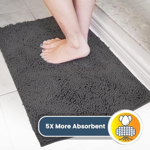Muddy Mat® | Super Water Absorbent Door Mat Indoor, Microfiber Quick Dry Chenille Entryway Rug, Slip Resistant Front Door Mat, Indoor Mats for Entryway, Machine Washable Pet Rug, Charcoal 19"x30"