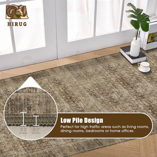 Washable Area Rug 2'6'' x 8' Vintage Traditional Persian Mat - Foldable Distressed Non-Slip Machine Washable Carpet for Living Room Bedroom Kitchen Home Decor - Mocha and Taupe