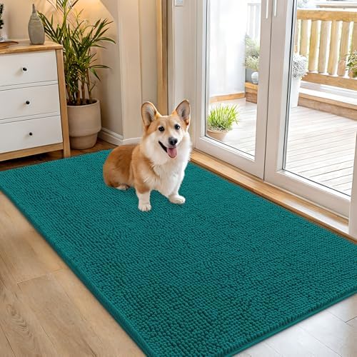 OLANLY Dog Door Mat for Muddy Paws 54x32, Super Absorbent Chenille Mud Mat
