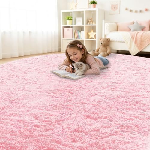 Smiry Round Area Rugs for Living Room Bedroom 9x9 ft, Fluffy Carpet