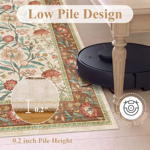 DUKINO 5x8 Area Rug, Vintage Floral Washable Rugs for Living Room, Brown