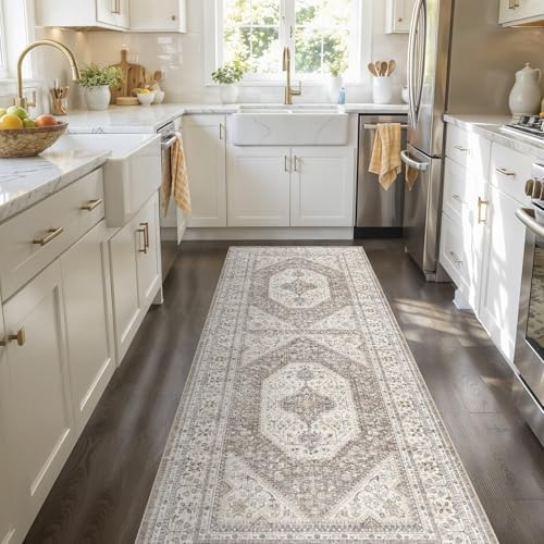 2x5 Runner Rug Washable Vintage: Non Slip Long Kitchen Runners Brown/Beige