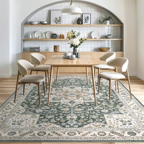 cotiled 6x9 Area Rug for Living Room, Washable, Traditional, Vintage Green
