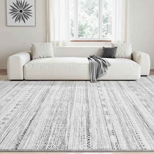5x7 Area Rugs for Living Room Machine Washable Rug Distressed Indoor Carpet Neutral Moroccan Boho Rug Ultra Soft Area Rug for Bedroom Dining Room Playroom Office, Black