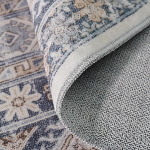 Ksrau 7x9 Area Rug Washable: Non Slip Living Room Floor Carpet Blue