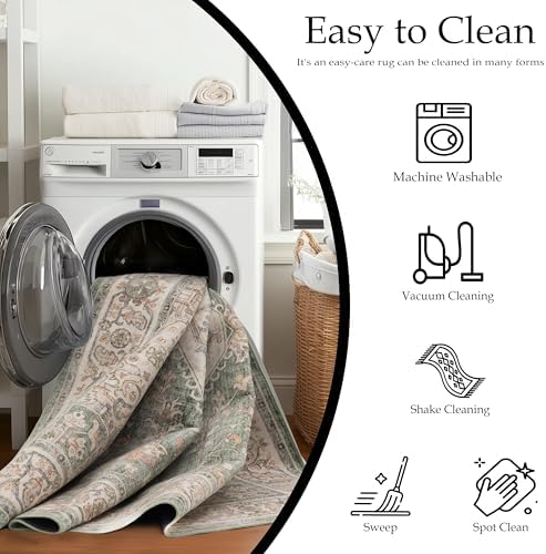 Ruaruarug Washable Area Rug 8×10 for Living Room, Ultra Soft, Celadon