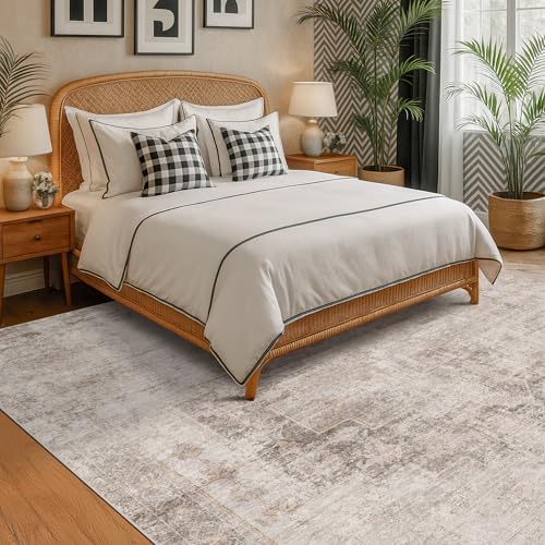 Hazo Haus Farmhouse Area Rugs 9x12 for Living Room - Abstract Medallion Rug for Bedroom, Dining Room Under Table, Washable Non Slip, Fade & Stain Resistance, Distressed Design