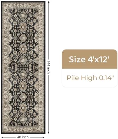 Washable Hallway Runner Rug 4x12: Non Slip Runner Rugs with Rubber Backing