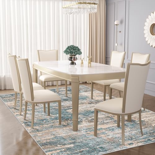 XLUEZ 5x7 Area Rugs for Living Room, Washable Modern Abstract Large Area Rug Neutral Soft Non Slip Kids Rug Stain Resistant Indoor Carpet for Bedroom Nursery Dining Room Playroom(GreenBrown, 5'x7')