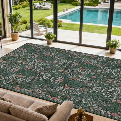 Area Rug for Living Room 10x12 Washable Soft Carpet (Green)