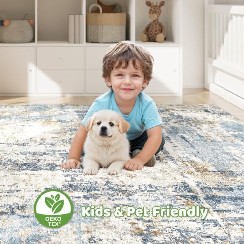 LOONGRUG Area Rug 5x7 Washable Neutral Modern Living Room Rugs Blue
