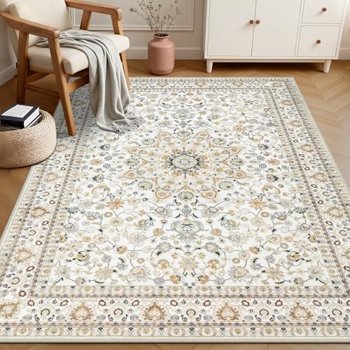 4x6 Area Rugs Living Room: Washable Vintage Rug for Bedroom Beige
