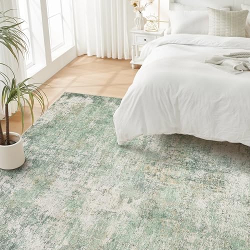 DMOYEST Area Rug Living Room Rugs - 8x10 Washable Large Soft Indoor Neutral Modern Abstract Low Pile Rug Carpet for Bedroom Dining Room Farmhouse Home Office - Green Grey