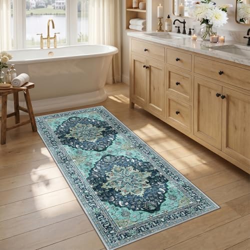 RELEANY Washable Area Rug, Runner 2'6"x5', Teal