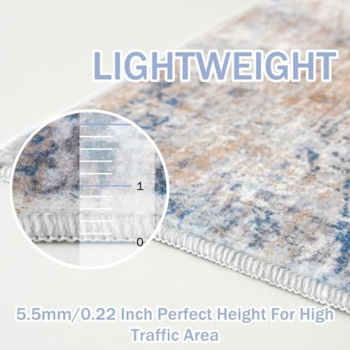 IOHOUZE Abstract Area Rugs 9x12 Ft Washable Large Rugs for Living Room, Non Slip Dining Room Rug, Printed Faux Wool Rugs for Bedroom, Floor Carpet for Office Nursery Playroom, Blue Rust
