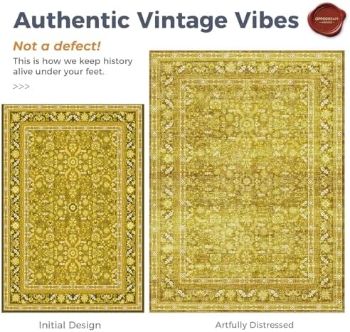 OPPODREAM Vintage Yellow Area Rugs 4' Round, Washable Rug for Living Room