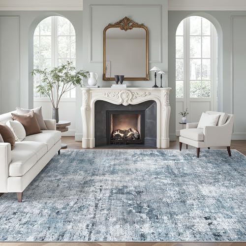Soalmost Abstract Rug 8x10 Large Living Room Area Rugs Washable Blue/Grey