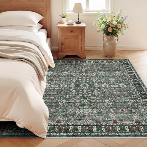 Washable Square 5x5 Rug Vintage: Ultra Soft Living Room Area Rug Under Sofa