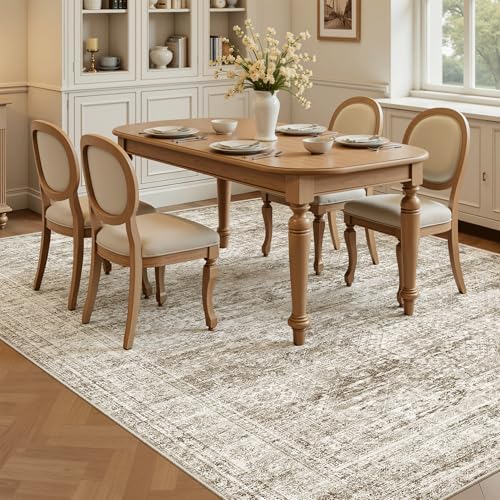 Soalmost 5x7 Area Rugs Brown Low Pile Washable Trendy Faded Style Rug