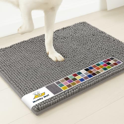 Muddy Mat® | Super Absorbent Door Mat Indoor, Microfiber Quick Dry Chenille Entryway Rug, Non-Slip Front Door Mat, Indoor Mats for Entryway, Machine Washable Pet Rug, Grey 16"x24"