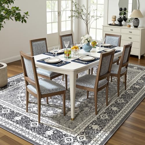 8x10 Area Rugs for Living Room, Washable Non-Slip Rug, Oriental Light Grey