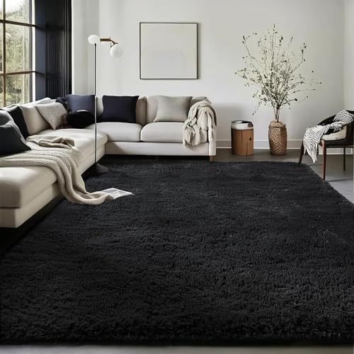 Ophanie Black Area Rugs for Bedroom Living Room, 4x6 Fluffy Fuzzy Shag Shaggy Carpet Soft Plush Furry Bedside Rug, Indoor Floor Rug for Kids Girls Boys Home Decor Aesthetic, Dorm Nursery