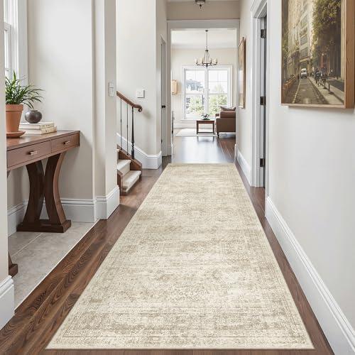 Soalmost Washable Kitchen Runner Rug 3x6 Hallway Entry Rugs Non-Slip, Beige