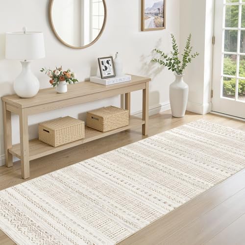 cotiled Hallway 2.6x8 Runner Rugs Washable Boho Rug Brown/Cream