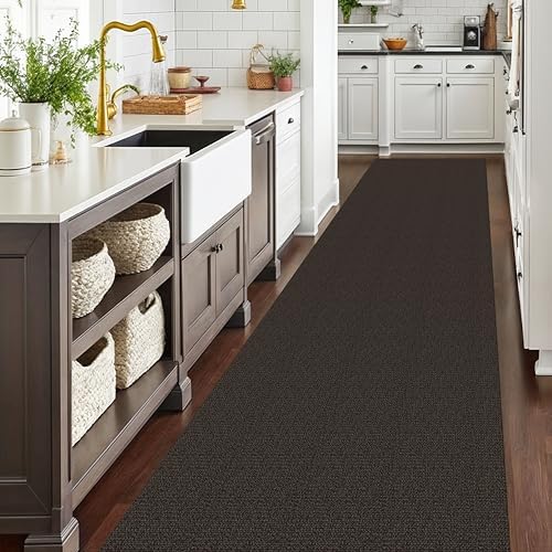 EARTHALL Washable Runner Rug, Non Slip Hall Runner, 3x14 Ft, Taupe/Coffee