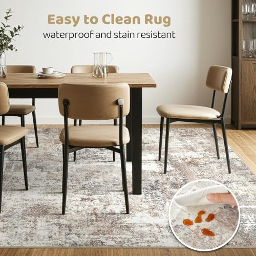 LOONGRUG 7x9 Area Rug Washable Large Neutral Modern Living Room Rugs