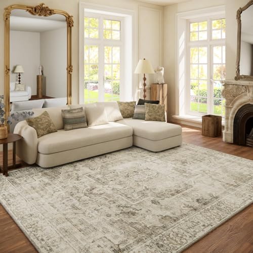 Washable Area Rugs for Living Room: 6x9 Bedroom Area Rugs Boho Vintage Rugs Stain Resistant Non Slip Low Pile Soft Lightweight Carpet for Kitchen Dining Room Farmhouse Nursery Kids Room Home Office