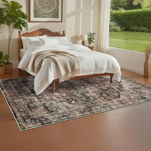 GarveeHome Brown Vintage Area Rug 5x7 Washable Rugs for Living Room