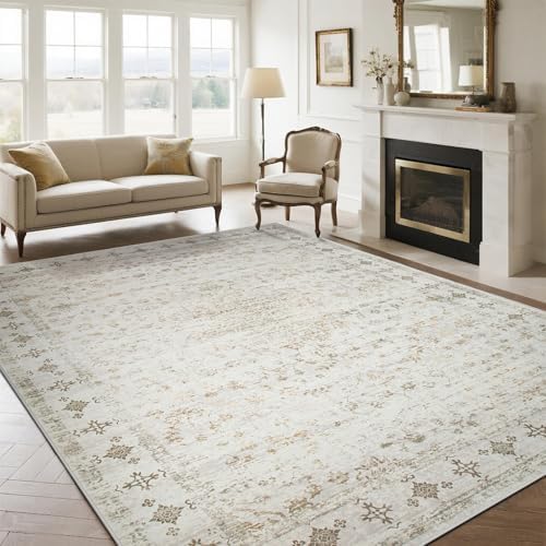 8x10 Washable Area Rugs for Living Room,Bedroom,Dining Room- Neutral Beige