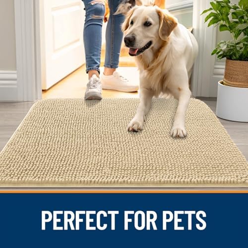 OLANLY Dog Door Mat for Muddy Paws 34x21, Super Absorbent Chenille Mud Mat
