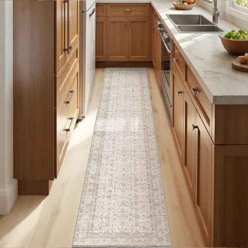 OPPODREAM Vintage Light Beige Area Rugs 2x10, Washable Rug for Living Room