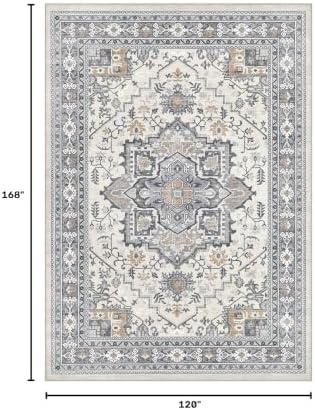 UERMEI 10x14 Area Rug Living Room Rugs - Washable Vintage Soft Large Rug Indoor Floor No Slip Rug Carpet for Bedroom Farmhouse Under Dining Table Home Office Decor - Grey-Orange