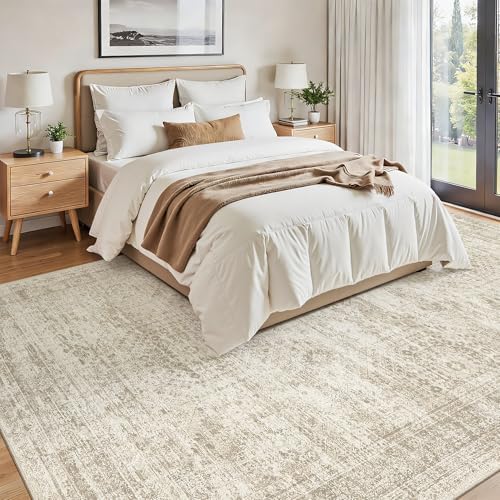 Soalmost 7x10 Area Rug for Living Room Washable Rugs Non-Slip Beige