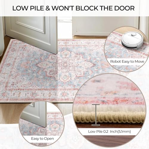 CAPALOCA 9x12 Washable Nursery Girls Low Pile Area Rug Pink Blue