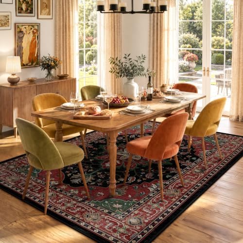 RELEANY Washable Area Rug, 5'x7', Red/Black