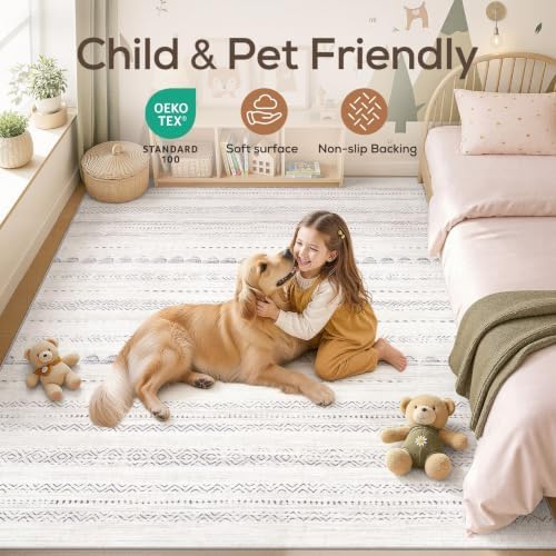 Area Rug Living Room Rugs: 12x18 Large Soft Machine Washable Boho Moroccan FarmNeutral Stain Resistant Indoor Floor Carpet for Bedroom Under Dining Table Home Office Decor-Boho Grey