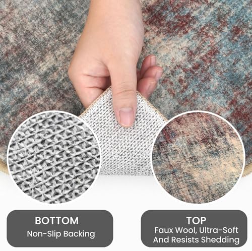 IOHOUZE Abstract Area Rugs 8x10 Ft Washable Large Rugs for Living Room, Non Slip Dining Room Rug, Printed Faux Wool Rugs for Bedroom, Floor Carpet for Office Nursery Playroom, Red/Multi