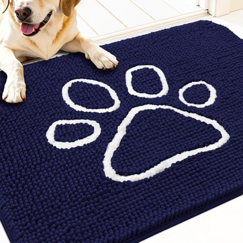 OLANLY Dog Door Mat for Muddy Paws 32x20, Paw Print Design Chenille Mud Mat