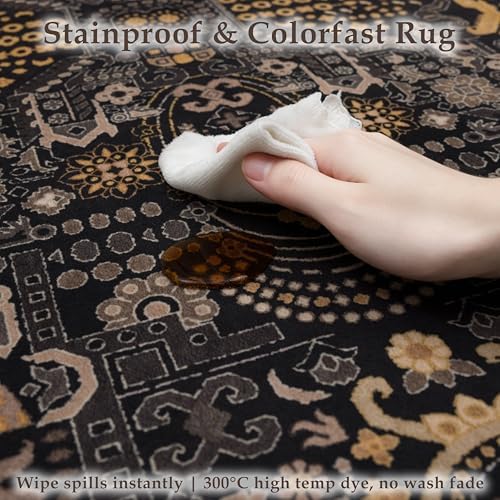 Ruaruarug Washable Area Rug 8×10 Ultra Soft for Living Room, Black and Gold