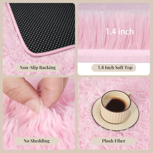 PLHXFR 9x12 Area Rugs Living Room: Fluffy Bedroom Rug Shag Carpet Pink