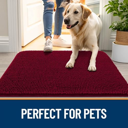 OLANLY Dog Door Mat for Muddy Paws 70x35, Super Absorbent Chenille Mud Mat