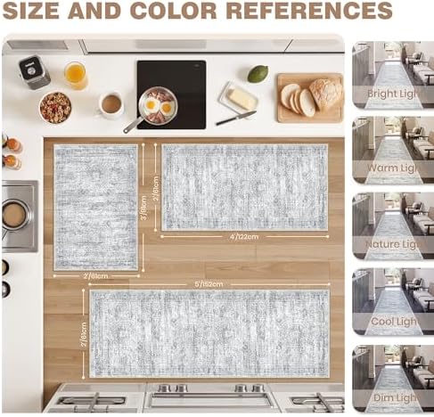 Kitchen Rugs Sets of 2, 2x3 2x4 Rug Runner,Grey